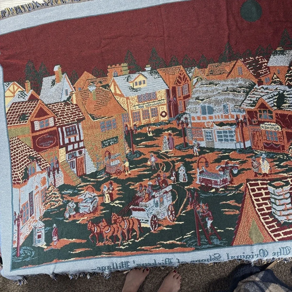 Dept 56 Christmas Tapestry‎ Throw Blanket The Original Shops of Dickens Village